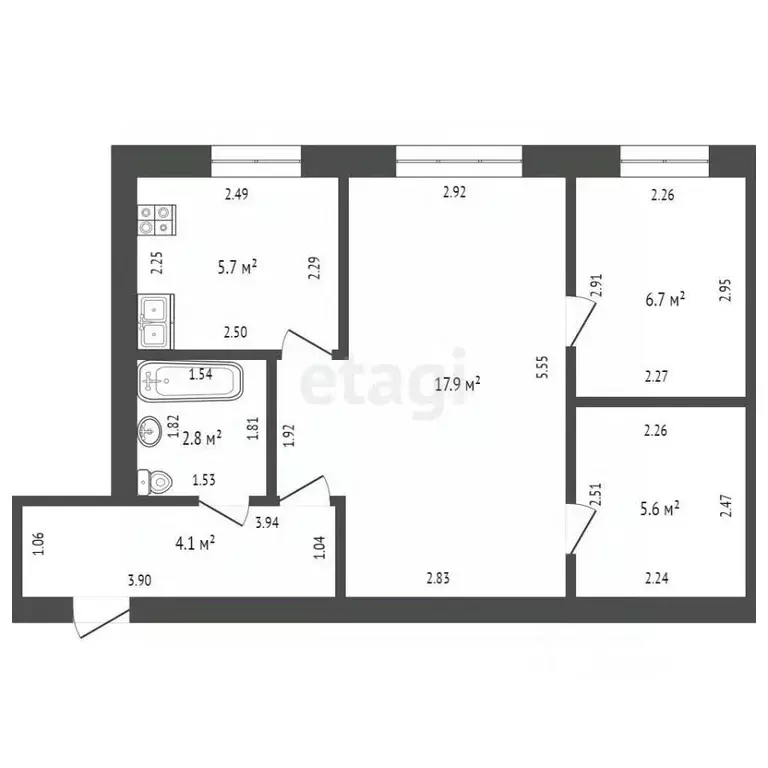 2-к кв. Башкортостан, Стерлитамак ул. Тукаева, 5 (42.8 м) - Фото 2