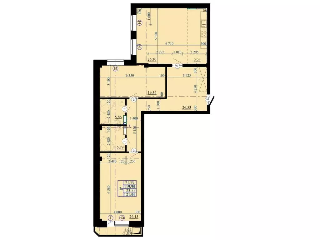 3-комнатная квартира: Новосибирск, улица Дуси Ковальчук, 238 (121 м) - Фото 1