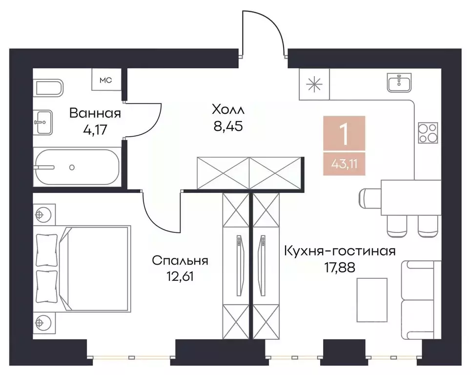 1-к кв. Рязанская область, Рязанский муниципальный округ, с. Поляны  ... - Фото 1