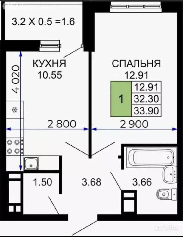 1-комнатная квартира: Краснодар, Ростовское шоссе, 30/7 (33.9 м) - Фото 0