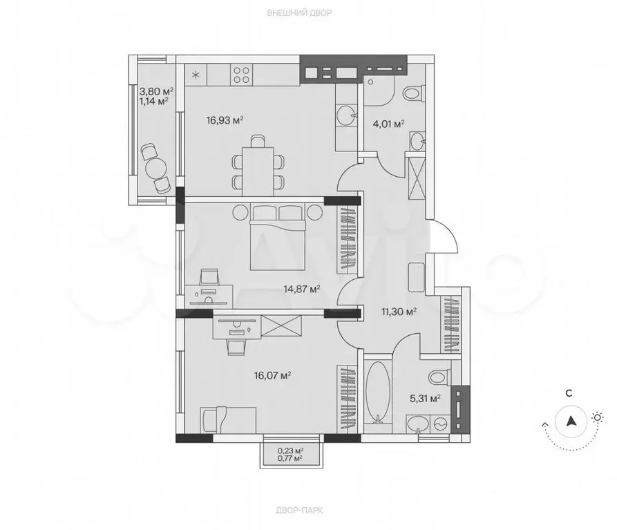 2-к. квартира, 69,9 м, 6/7 эт. - Фото 1