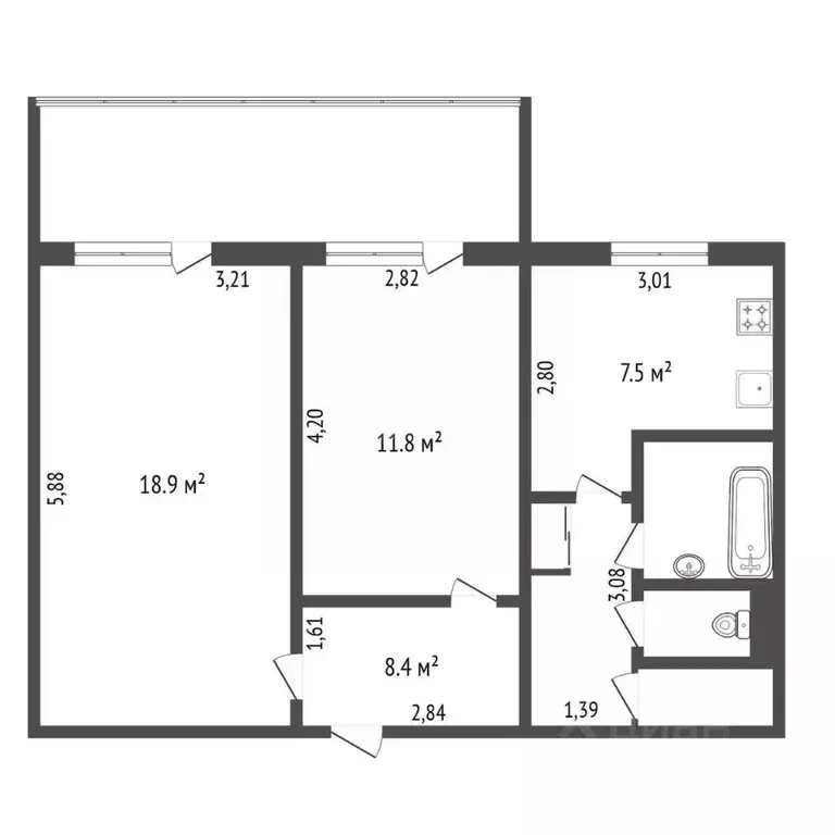 2-к кв. Амурская область, Благовещенск Игнатьевское ш., 3 (51.6 м) - Фото 1