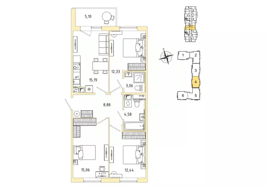 3-к кв. Ленинградская область, Гатчина Въезд мкр,  (74.09 м) - Фото 1