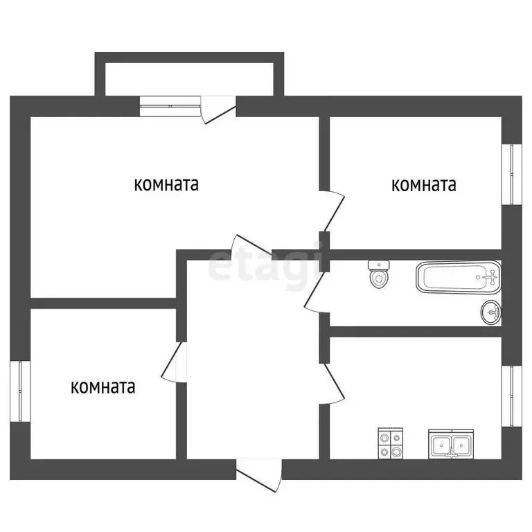 3-комнатная квартира: Заводоуковск, улица Мелиораторов, 4 (60 м) - Фото 1