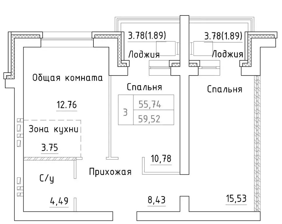 2-комнатная квартира: посёлок Элитный, Венская улица, 12 (55.74 м) - Фото 0