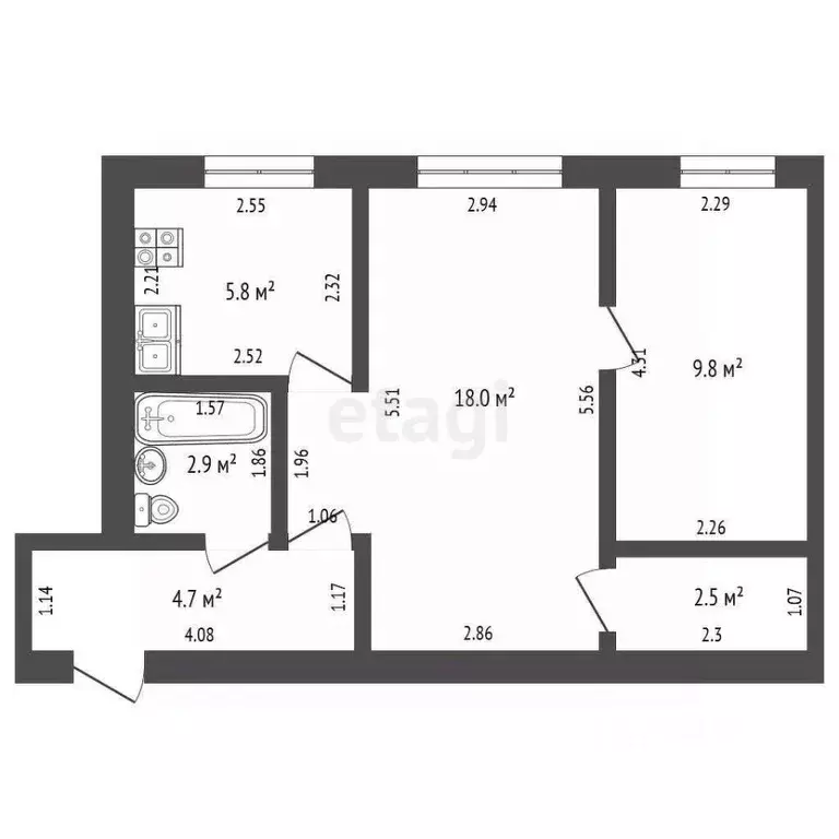 2-к кв. Башкортостан, Стерлитамак ул. Дружбы, 25 (43.7 м) - Фото 1