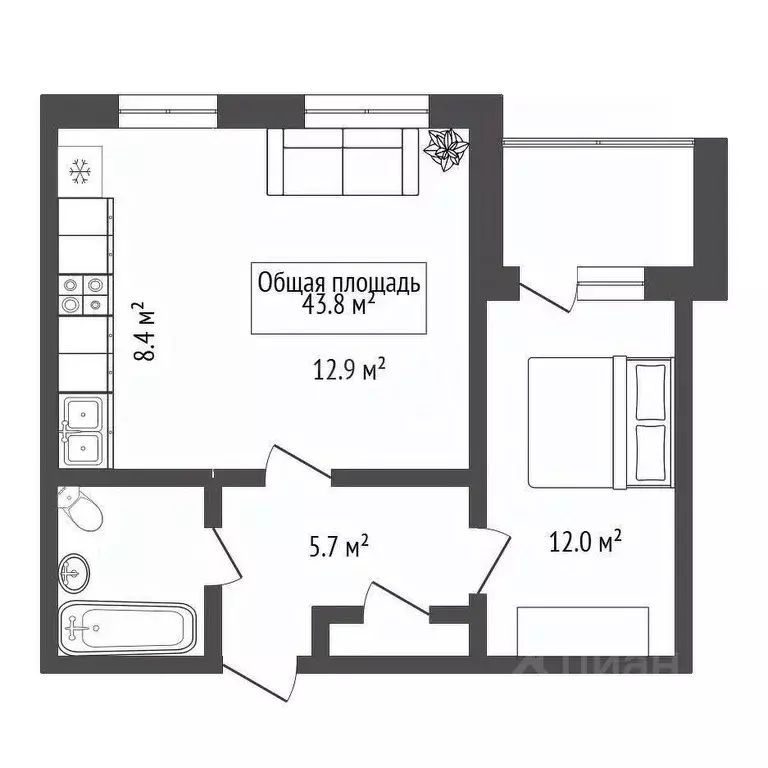 2-к кв. Новосибирская область, Новосибирск Кубовая ул., 96 (43.0 м) - Фото 1
