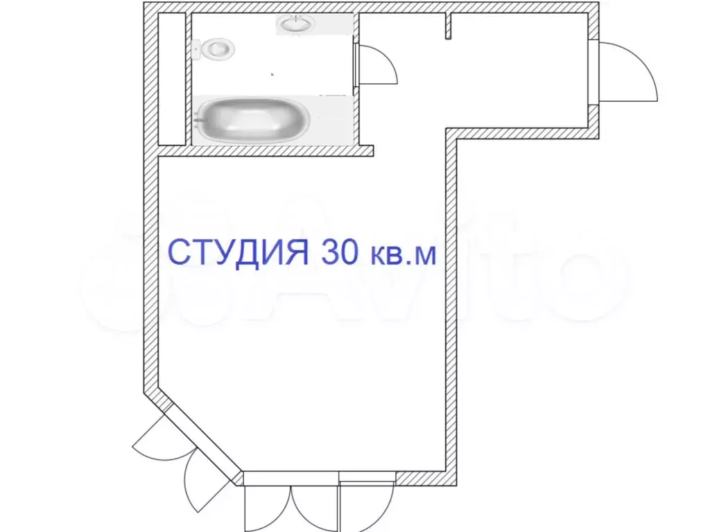 Квартира-студия, 30 м, 1/19 эт. - Фото 1