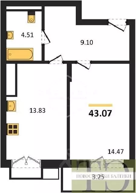 1-к кв. Калининградская область, Гурьевский муниципальный округ, пос. ... - Фото 1