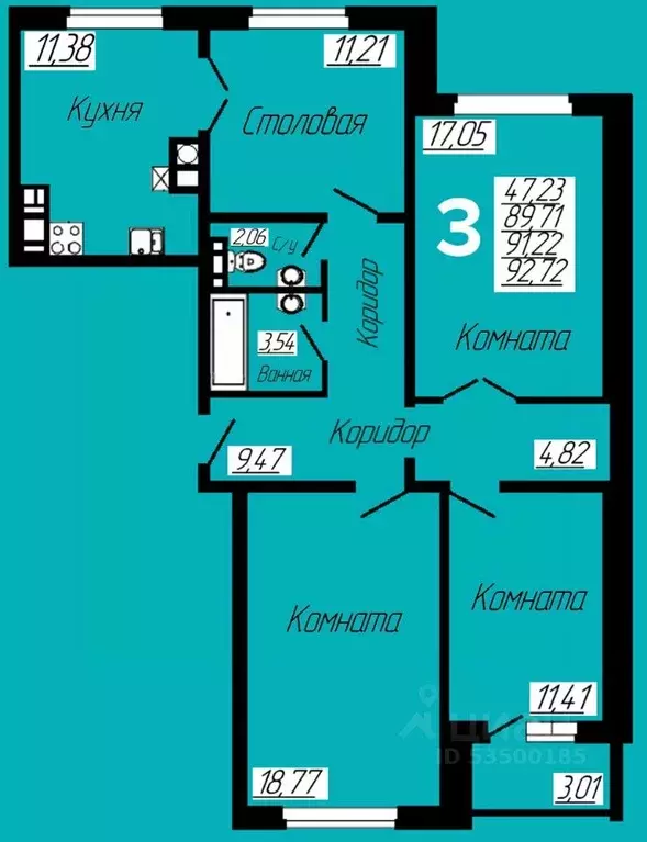 3-к кв. Смоленская область, Ярцево Кооперативная ул., 3 (92.74 м) - Фото 0