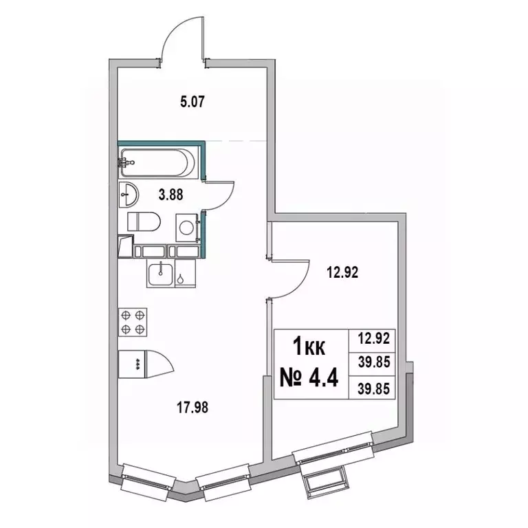 1-к кв. Ленинградская область, Выборг ул. 2-я Южная, 4 (39.85 м) - Фото 0