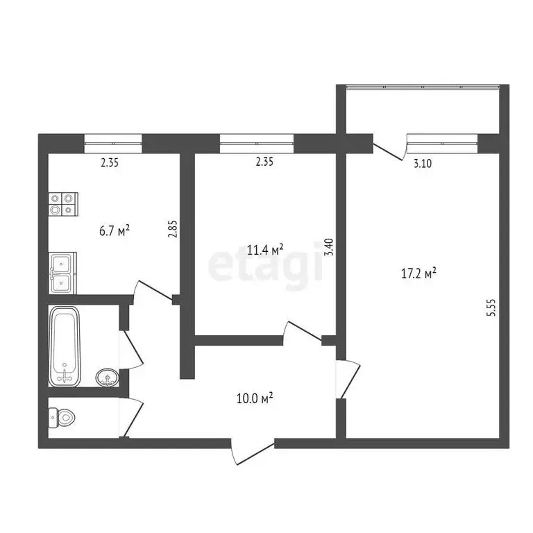 2-комнатная квартира: село Коряки, улица Геологов, 11 (48.7 м) - Фото 0