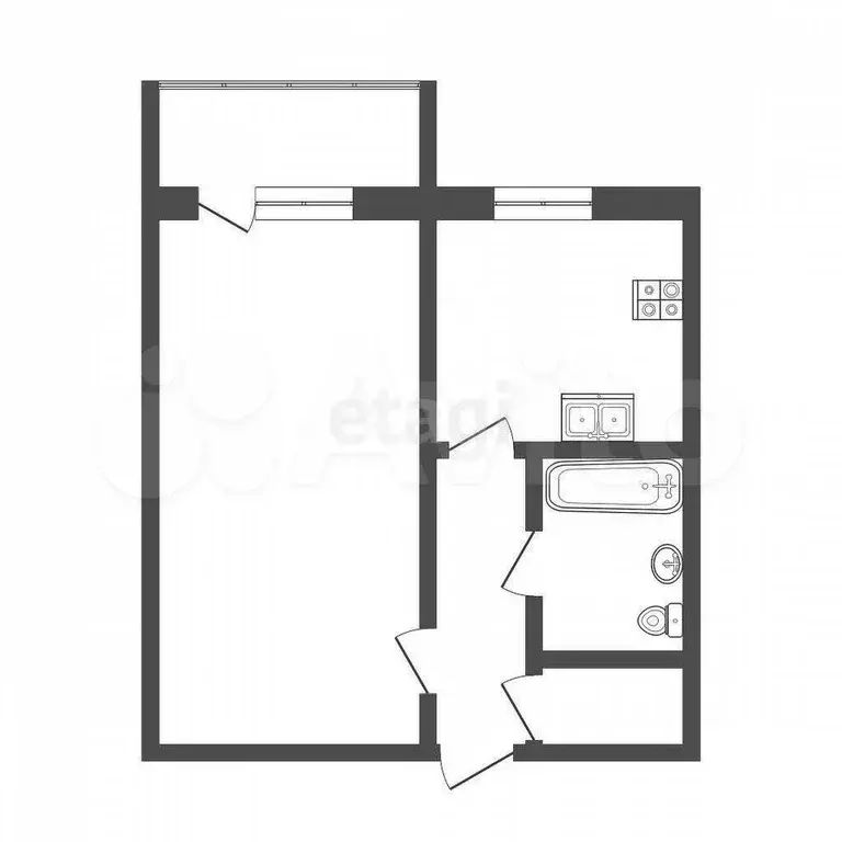 1-к. квартира, 33,1 м, 4/5 эт. - Фото 0