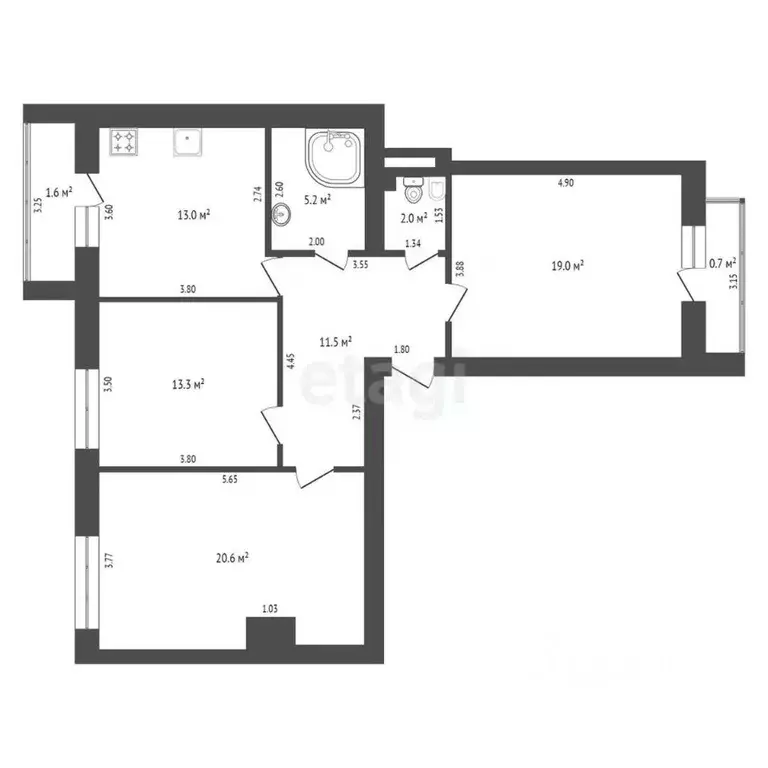3-к кв. Калининградская область, Калининград Брусничная ул., 11 (84.6 ... - Фото 2