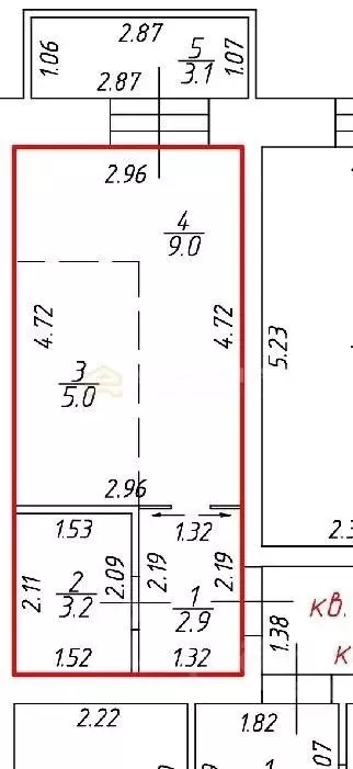 Студия Смоленская область, Смоленск ул. 100-летия Комсомола, 1к1 (23.0 ... - Фото 2