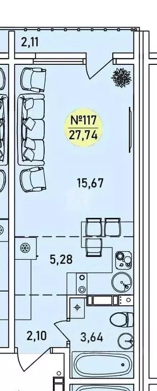 Студия Ярославская область, Ярославль 2-й мкр,  (27.74 м) - Фото 1
