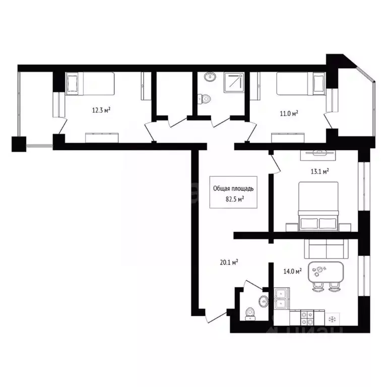 3-к кв. Новосибирская область, Бердск Первомайская ул., 123а (82.5 м) - Фото 2