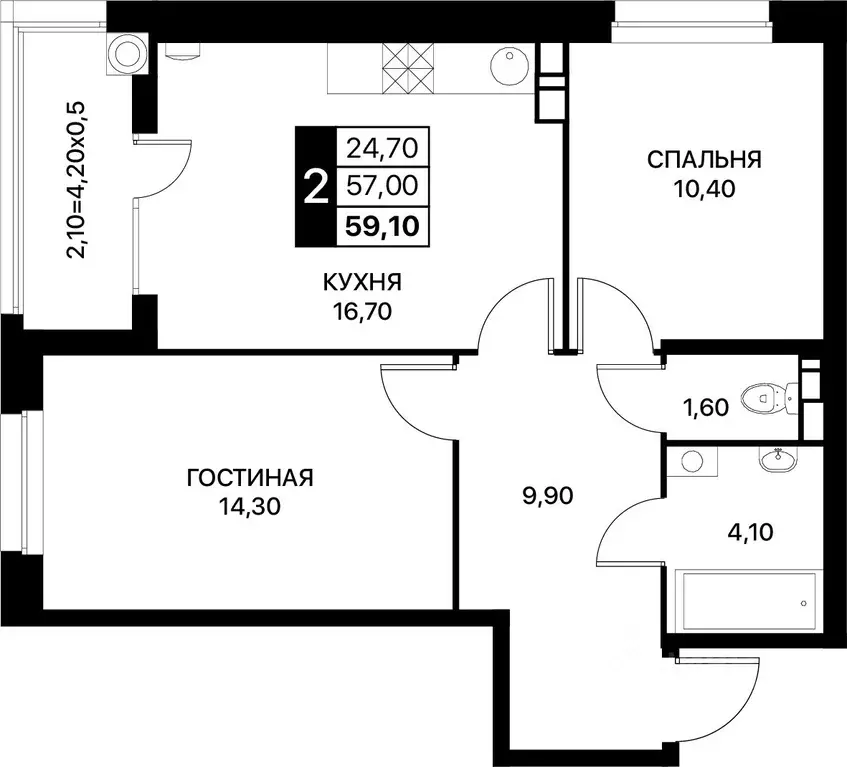 2-к кв. Ростовская область, Ростов-на-Дону ул. Берберовская, 19с1 ... - Фото 0