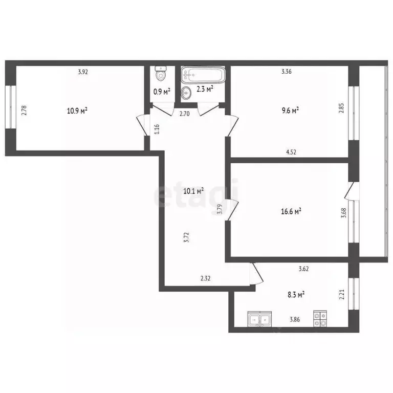 3-к кв. Башкортостан, Стерлитамак ул. Артема, 23 (60.9 м) - Фото 2