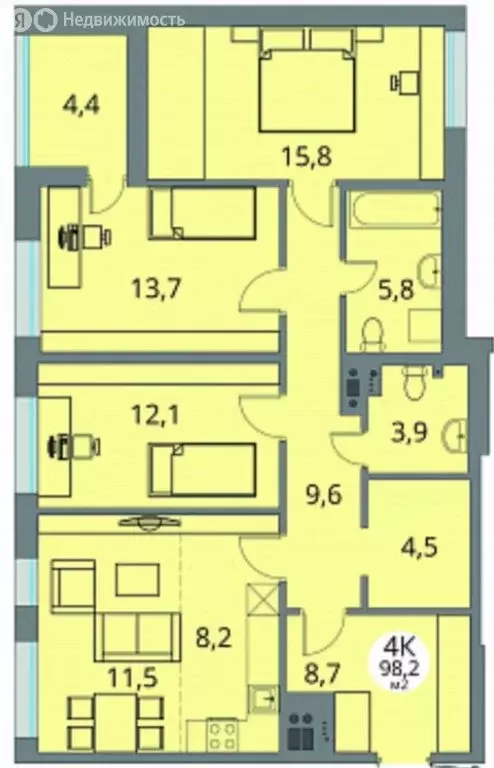 4-комнатная квартира: Петрозаводск, проезд Алексея Афанасьева, 1 (98.2 ... - Фото 1
