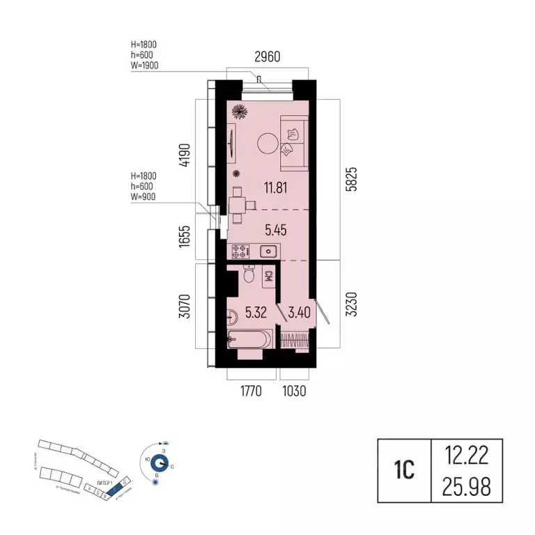 1-к кв. Башкортостан, Уфа Глумилино-1 мкр, Новатор жилой комплекс ... - Фото 1
