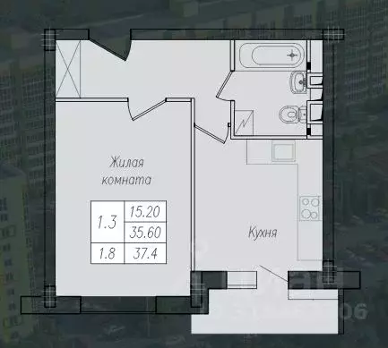 1-к кв. Курская область, Курск ул. Энгельса, 158к1 (36.7 м) - Фото 1