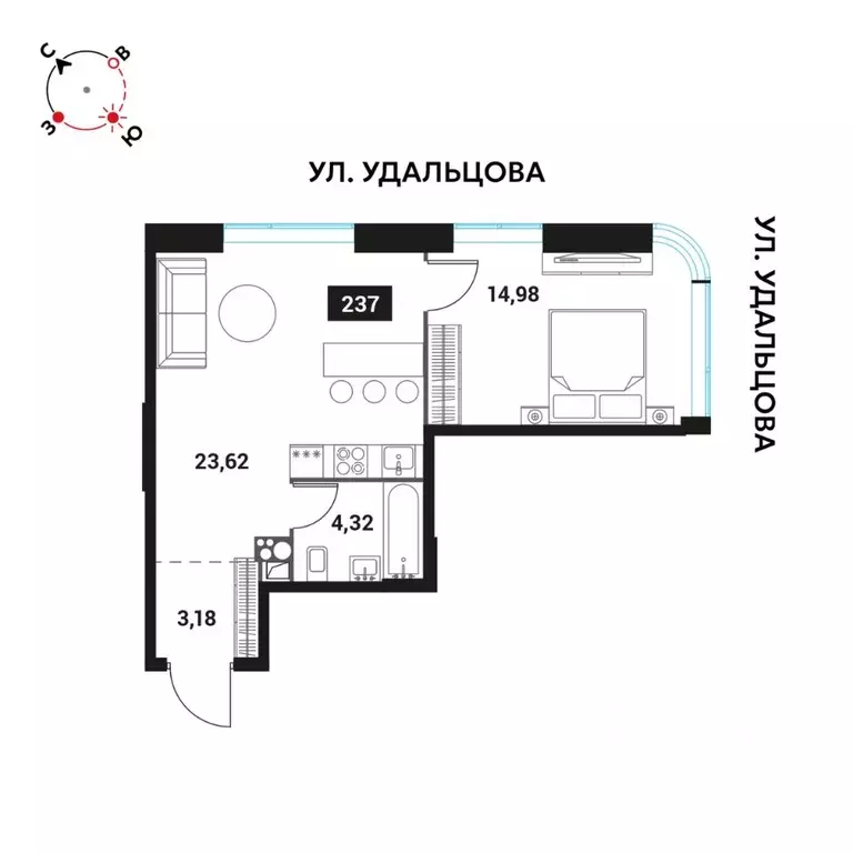 2-к кв. Москва Инноватор жилой комплекс, кА (45.8 м) - Фото 0