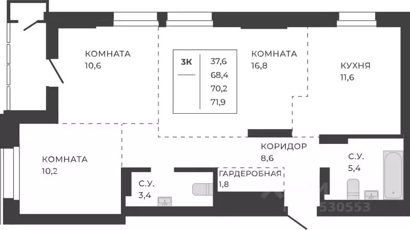 3-к кв. Алтайский край, Барнаул ул. Шумакова, 7к2 (70.2 м) - Фото 0