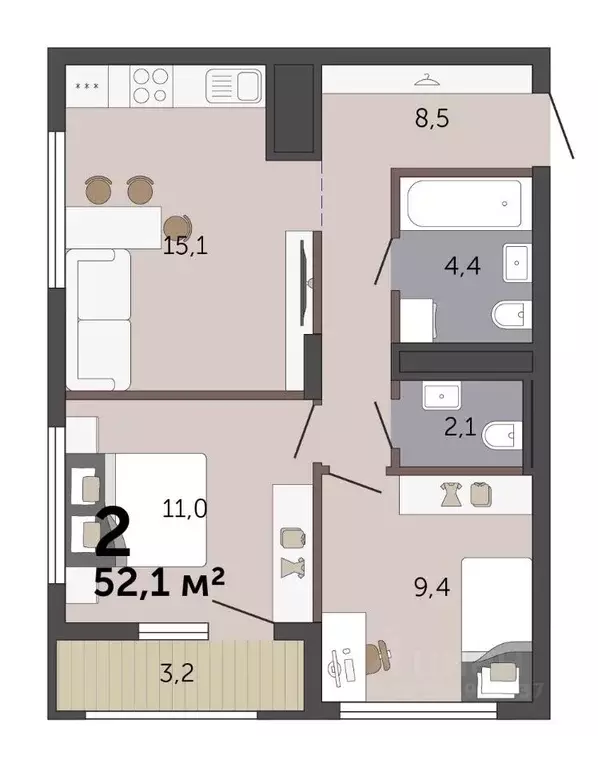 2-к кв. Свердловская область, Екатеринбург Малевич жилой комплекс ... - Фото 2