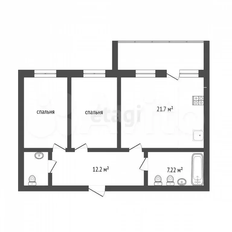 2-к. квартира, 68,9 м, 5/9 эт. - Фото 0