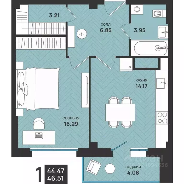 1-к кв. Архангельская область, Архангельск ул. Свободы, 16 (46.51 м) - Фото 2