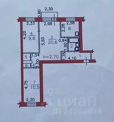 3-к кв. Кемеровская область, Новокузнецк ул. Обнорского, 56 (57.6 м) - Фото 1