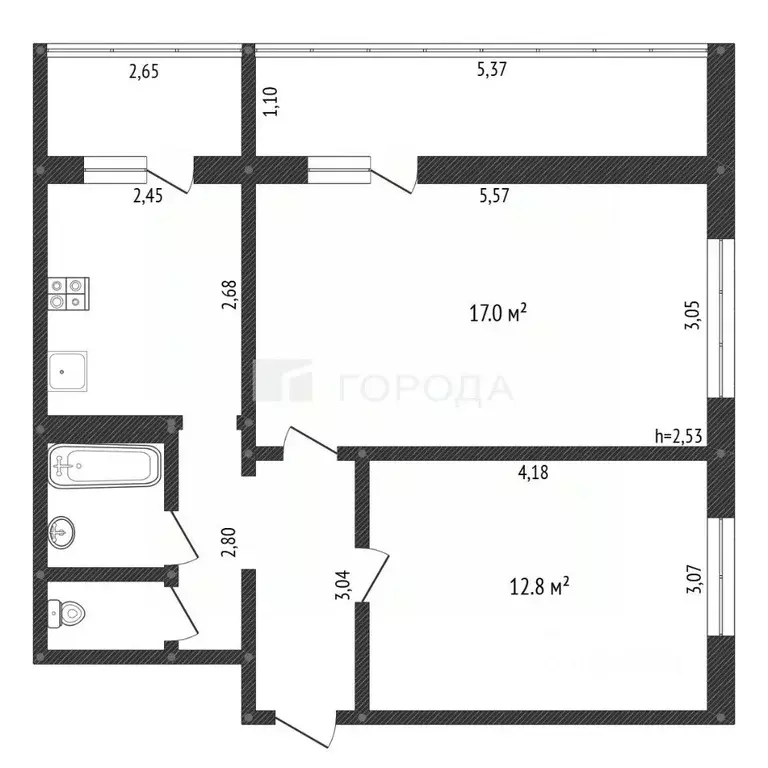 2-к кв. Кемеровская область, Новокузнецк ул. 40 лет ВЛКСМ, 116Г (46.2 ... - Фото 2