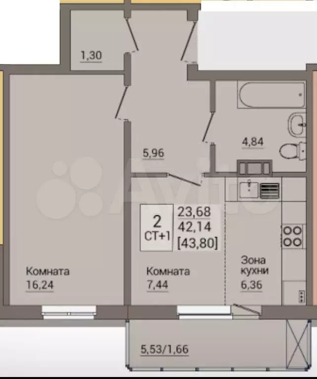 2-к. квартира, 44 м, 6/18 эт. - Фото 0
