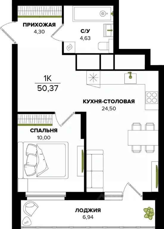 1-к кв. Тульская область, Тула  (50.37 м) - Фото 0