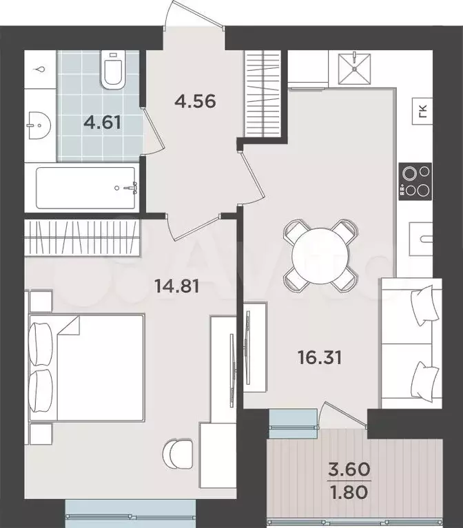 1-к. квартира, 42 м, 3/9 эт. - Фото 1