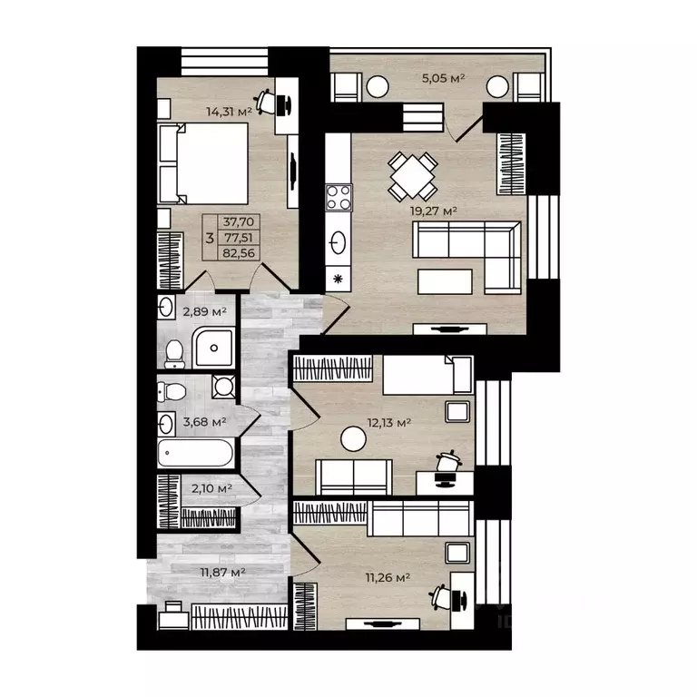 3-к кв. Ярославская область, Ярославль Тормозное ш. (82.56 м) - Фото 1