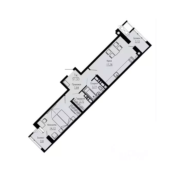 1-к кв. Ставропольский край, Пятигорск Скачки мкр,  (51.53 м) - Фото 1