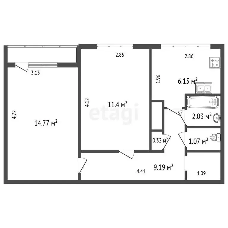 2-комнатная квартира: Санкт-Петербург, проспект Культуры, 15к7 (45.3 ... - Фото 2