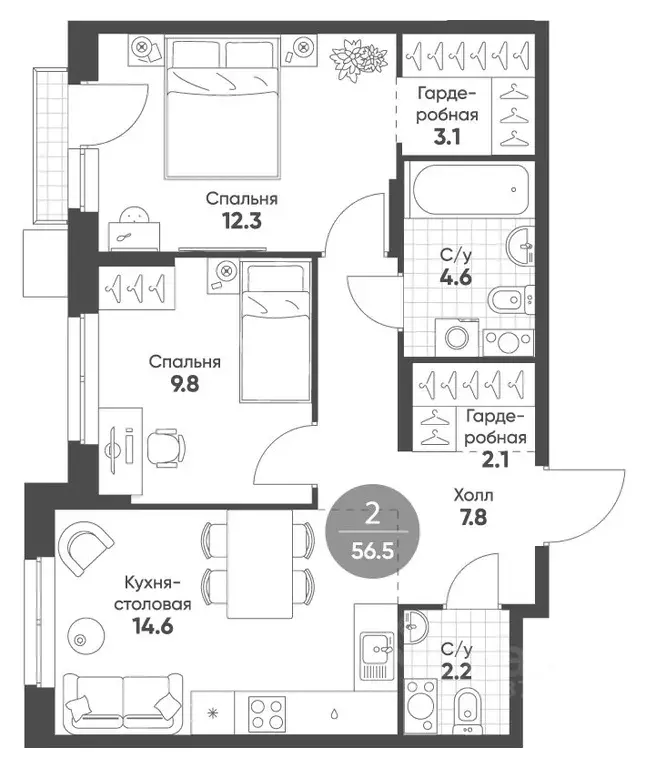 2-к кв. Новосибирская область, Кольцово рп Счастье в Кольцово жилой ... - Фото 1