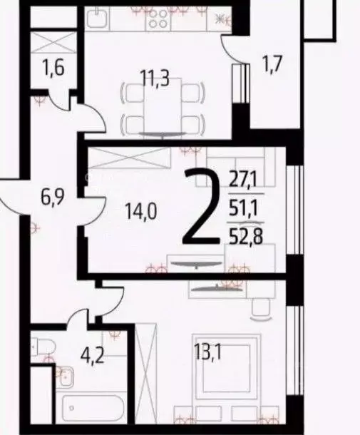 2-к кв. Москва Десеновское поселение, ул. 3-я Нововатутинская, 8 (54.0 ... - Фото 2