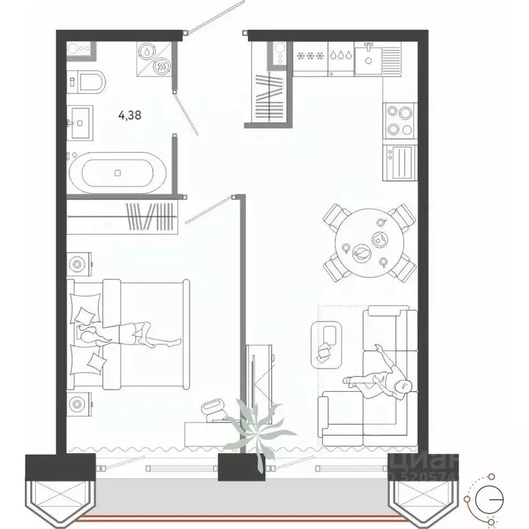 1-к кв. Приморский край, Владивосток Бархатная ул. (42.17 м) - Фото 1