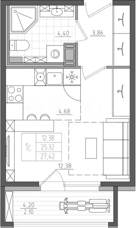 Квартира-студия, 25,3 м, 10/10 эт. - Фото 0