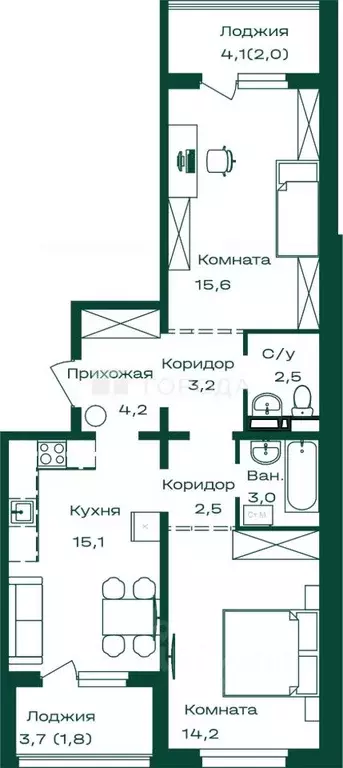 2-к кв. Алтай, Майминский район, с. Майма Алтайская ул., 2к7 (60.3 м) - Фото 2