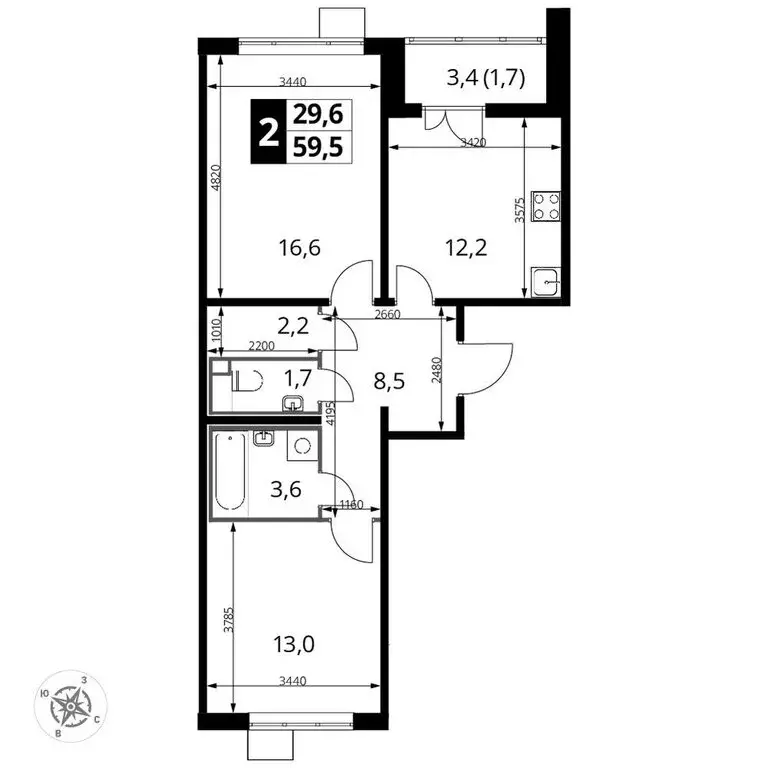 2-комнатная квартира: Люберцы, Рождественская улица, 10 (59.7 м) - Фото 2