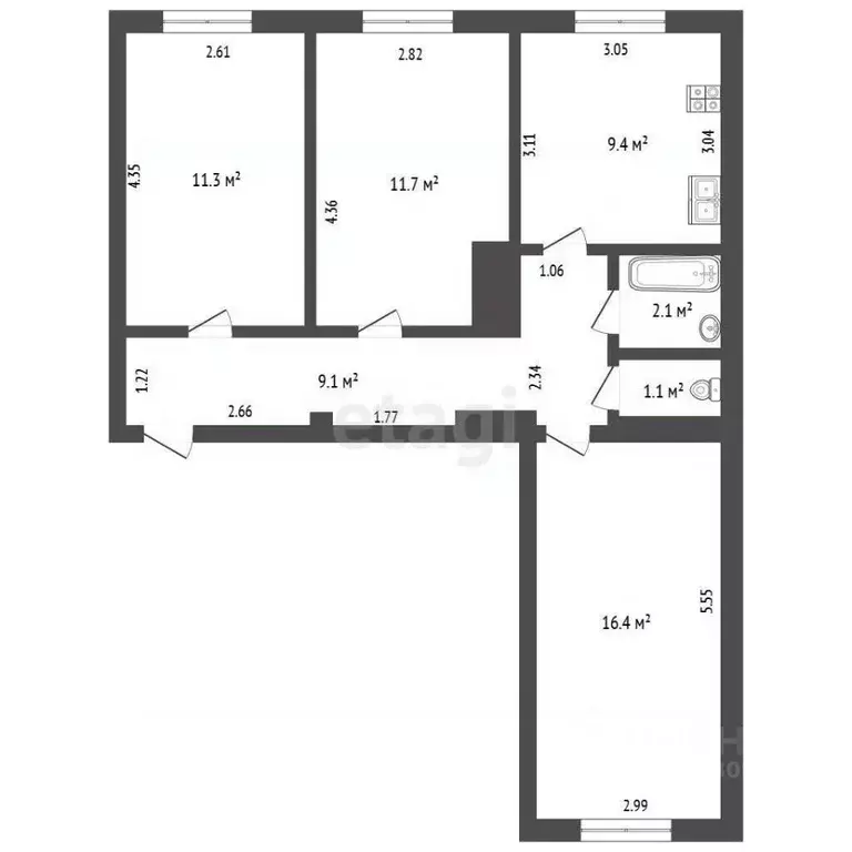 3-к кв. Мордовия, Саранск Солнечная ул., 27к1 (61.1 м) - Фото 1