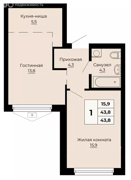 1-комнатная квартира: Екатеринбург, улица Одинарка, 6 (43.8 м) - Фото 0