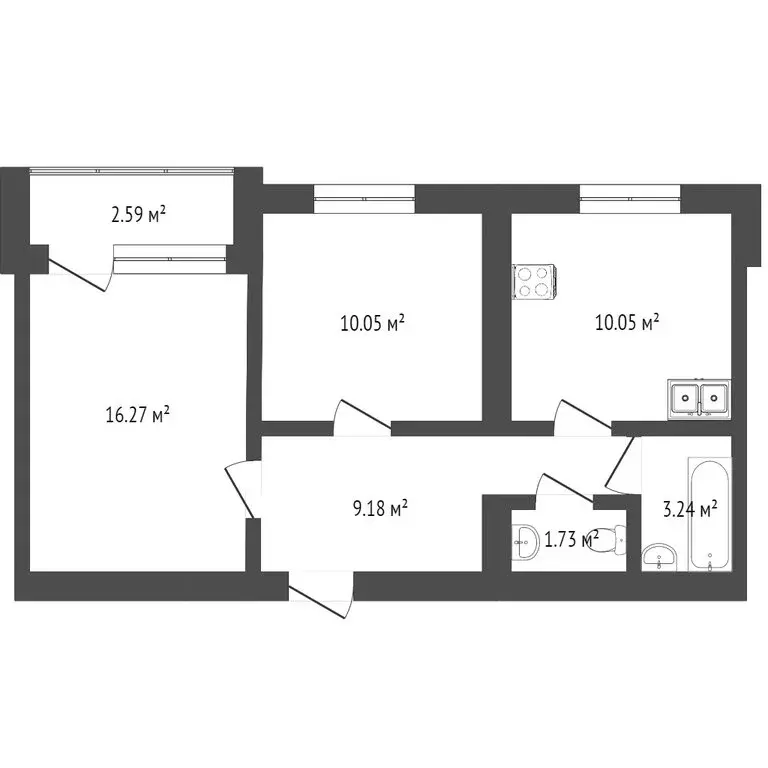2-комнатная квартира: Ишим, Хабаровская улица, 8 (51.1 м) - Фото 1