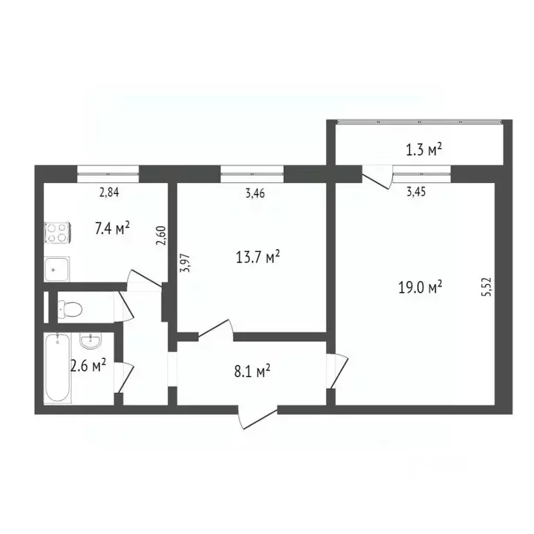 2-к кв. Омская область, Омск ул. Малиновского, 10/1 (52.0 м) - Фото 1