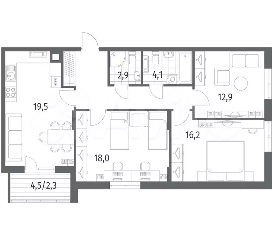 3-к. квартира, 87,5 м, 5/5 эт. - Фото 1